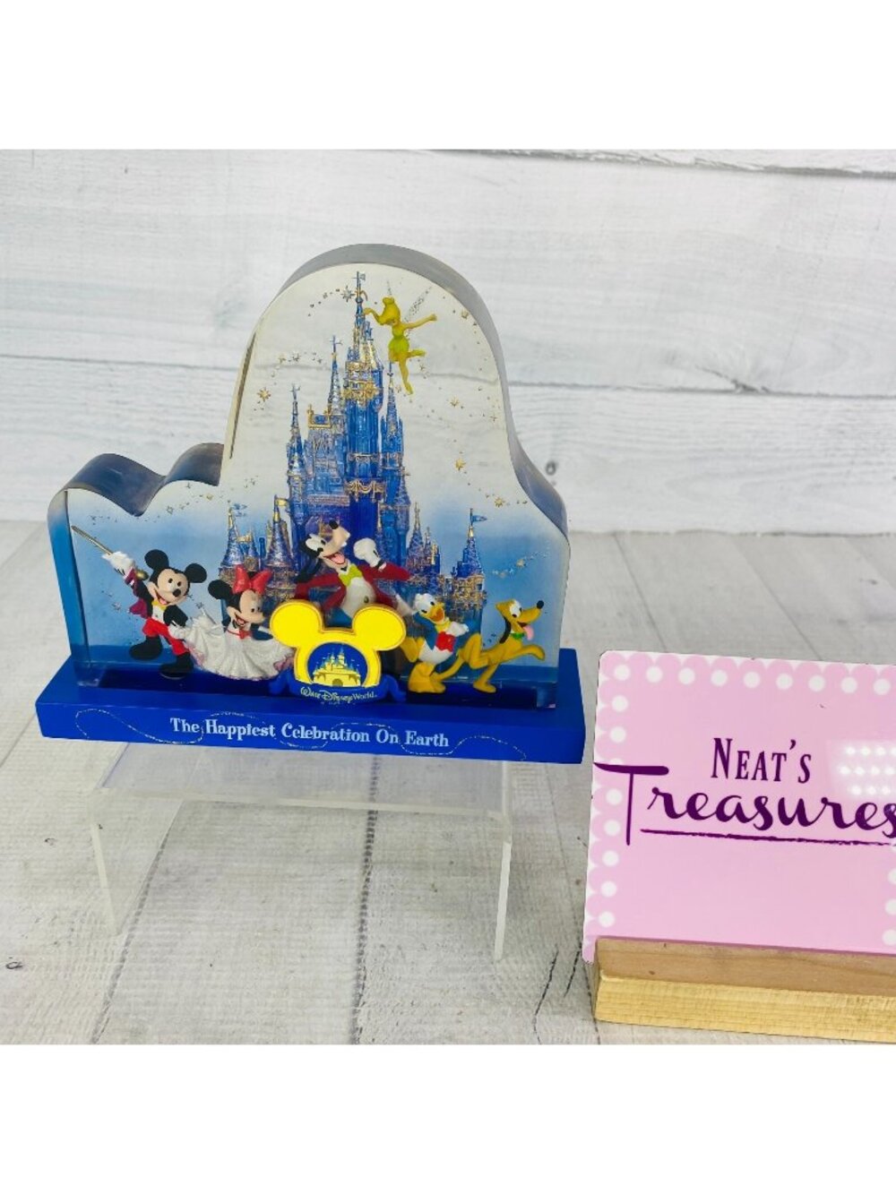 Disney THE HAPPIEST CELEBRATION ON EARTH Mickey Mouse Castle Resin Lucite Plaque